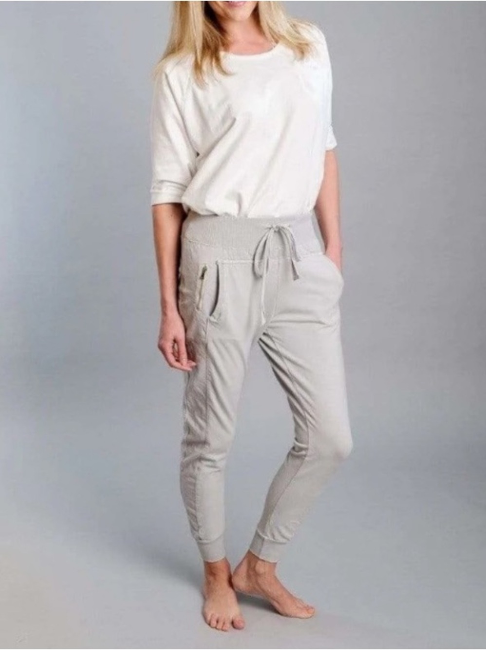 SUZY D LONDON 153 Ultimate Joggers Women L Off White Cotton Stretch